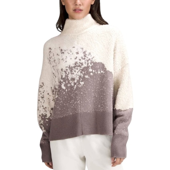 Lululemon Ombre Knit Textured Turtleneck Sweater Wool Blend Gray Cream Size 2 - Picture 1 of 12